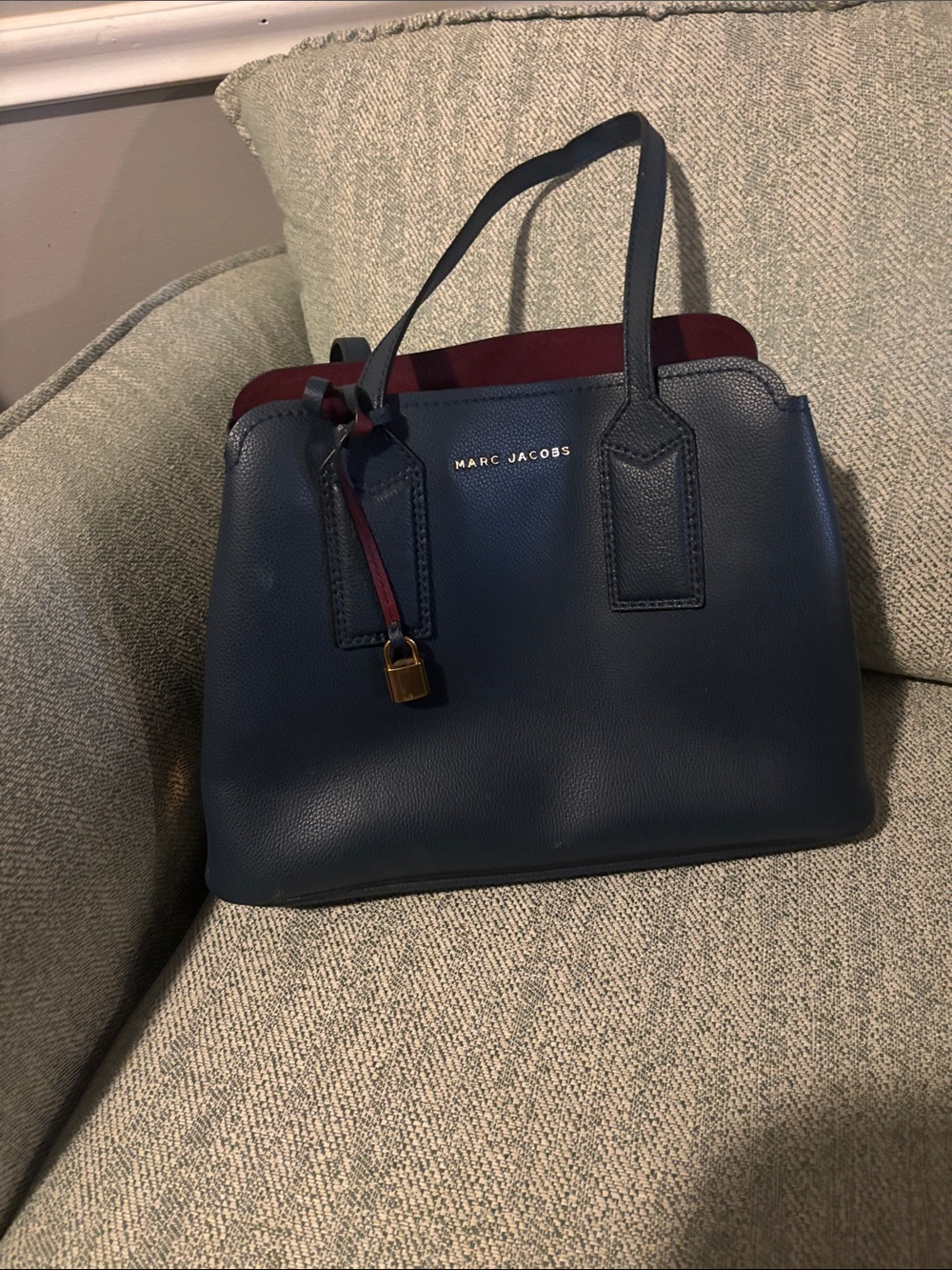 Marc Jacobs Navy Leather Tote with Burgundy Accent